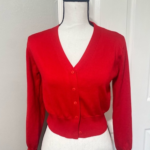 GRACE KARIN | Red Open Front Knit Cropped Bolero Shrug Cardigan Sweater - Picture 4 of 11
